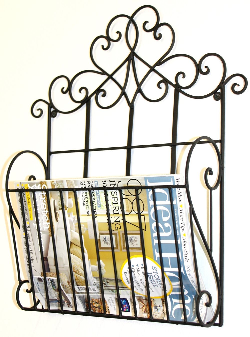 Premium Quality Black Scroll Wall Hanging Magazine Rack