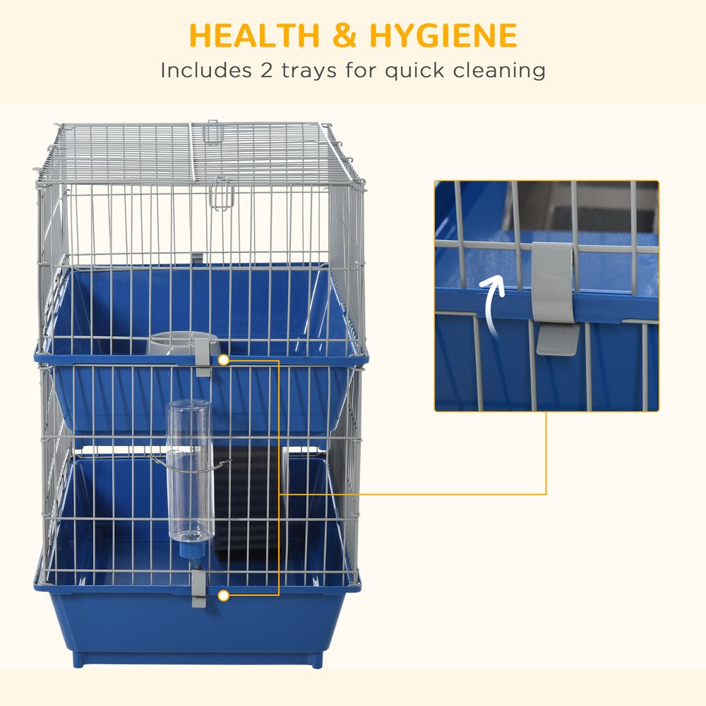 PawHut Double Tier Small Animal Cage Rabbit Chinchillas Cage w/Ramp Food Dish Water Bottle Deep Trays Pet Home 72 x 44 x 67 cm