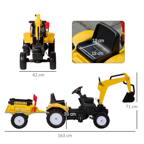 HOMCOM Kids Pedal Go Kart Children Ride On Digger Tractor Toy Car Excavator For 3-6 Years