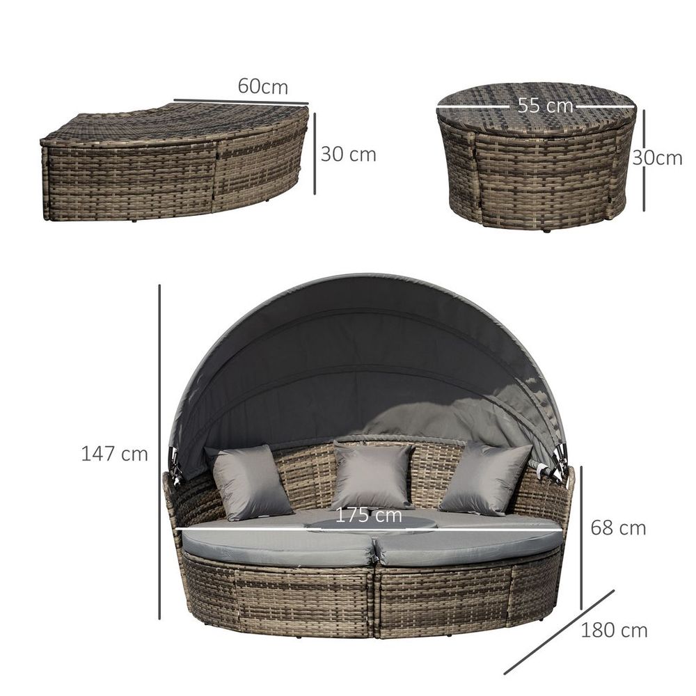 Deluxe 5 Piece Grey Outdoor Rattan Sofa Bed Table Set - High Quality & Comfortable - Free Shipping