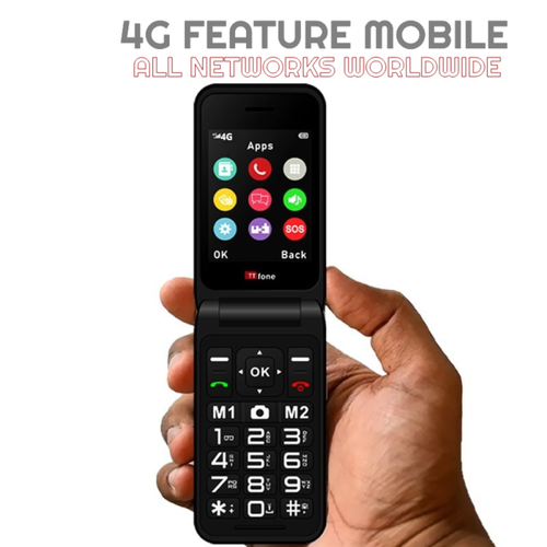 TTfone Red TT760 Flip 4G Mobile with Mains Charger, Vodafone SIM