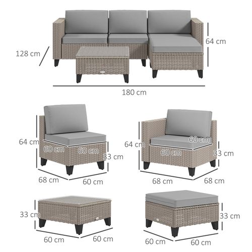 Outsunny 5 PCs Rattan Garden Furniture Set with Glass Coffee Table, Brown