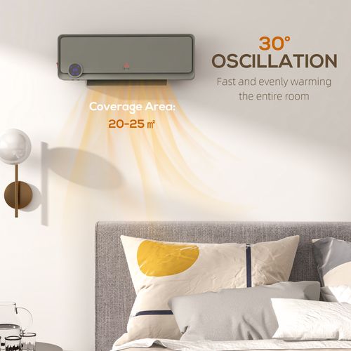 HOMCOM 1000W/2000W Wall Downflow Heater 10-49°C Temperature w/ Timer Remote