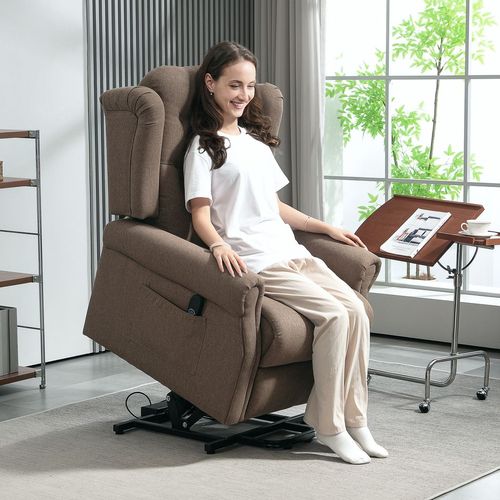 HOMCOM Power Lift Recliner Armchair with Wingback, Button Tufted, Brown