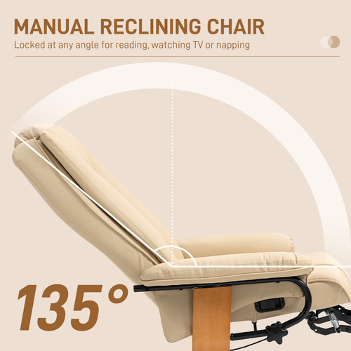HOMCOM PU Leather Reclining Armchair with Footrest for Living Room, Beige