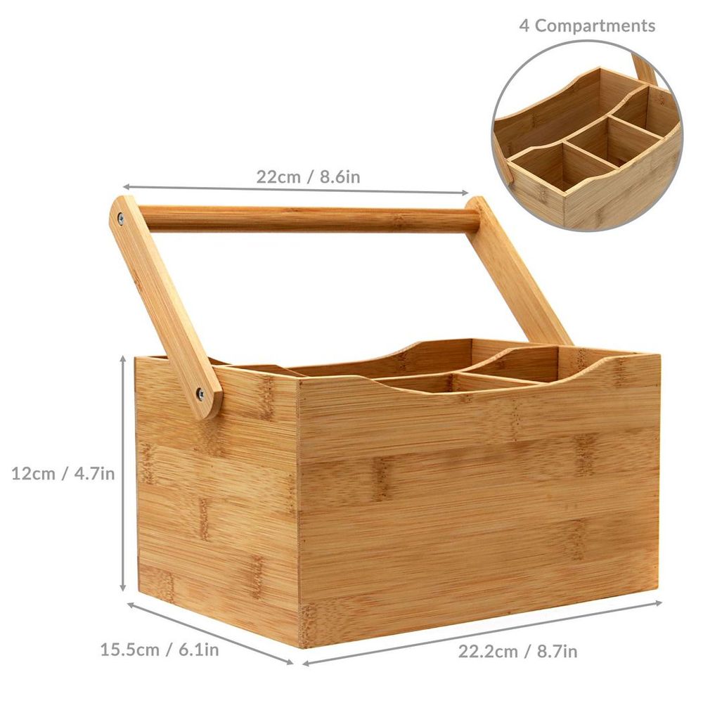 Bamboo Utensil Holder | M&W | Durable, Sustainable, 4 Compartments | Perfect for Indoor & Outdoor Use