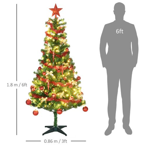 HOMCOM 6ft Artificial Decorated Christmas Tree with LED Lights, Auto Open