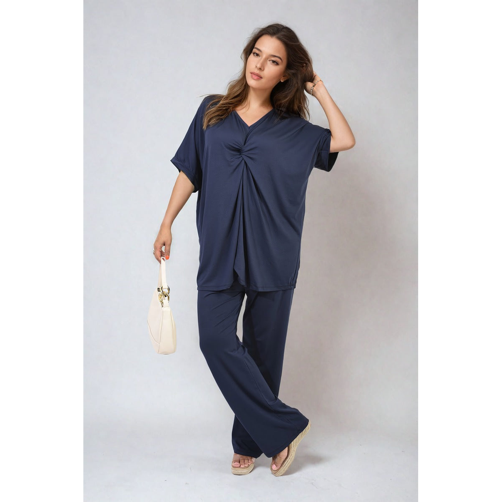 Effortless Elegance: Tiana Twist Front Plunge Neckline Top and Trouser Co-ord Set