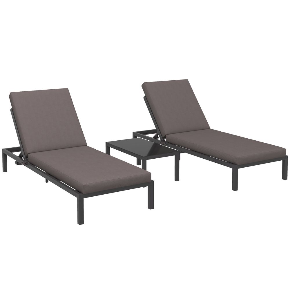 Luxury Outdoor Rattan Lounge Set, 2 Recliners+Table, Grey