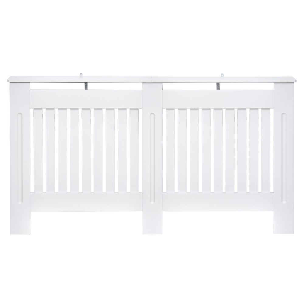 HOMCOM Slatted Radiator Cover Painted Cabinet MDF Lined Grill in White 152L x 19W x 81H cm