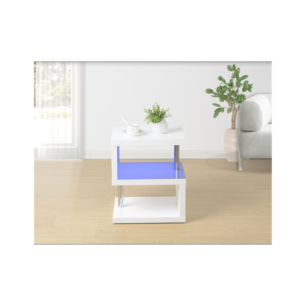 EFFULGENCE 3 Layer WHITE Coffee Table with BLUE LED Light