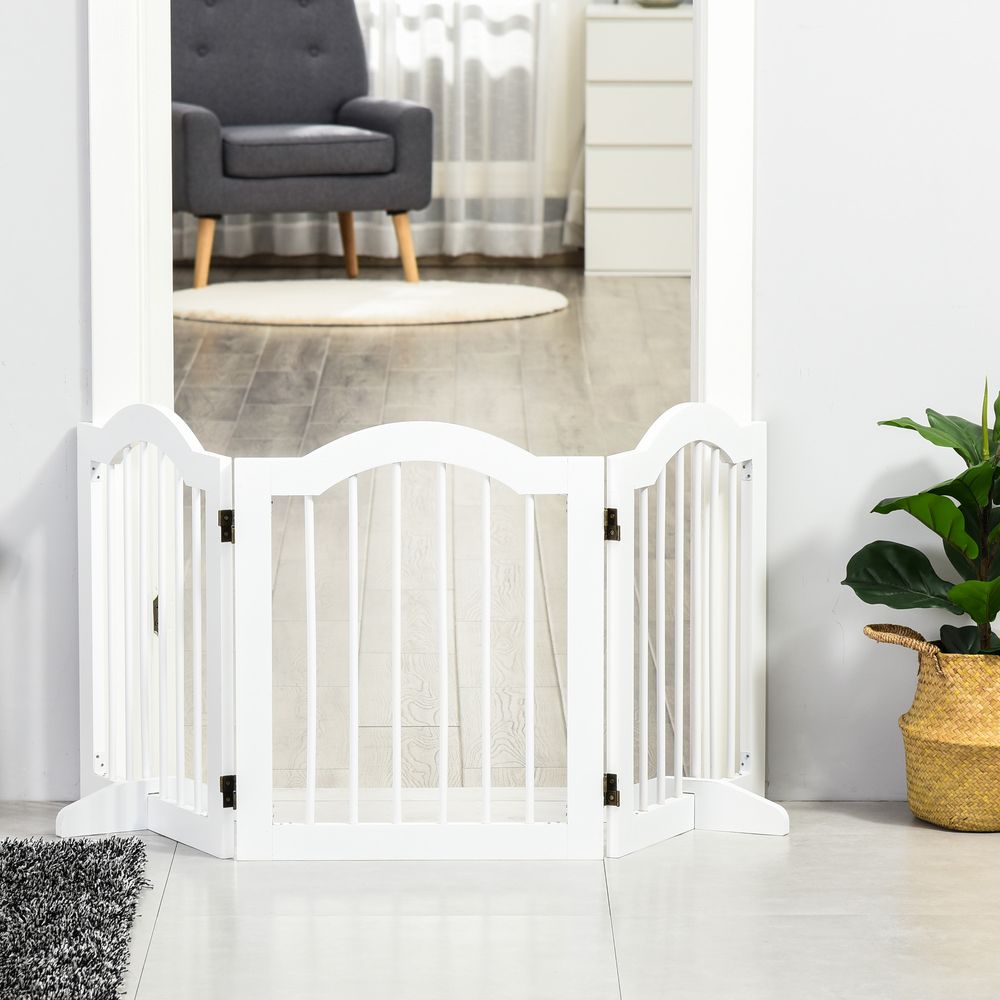 PawHut Freestanding Pet Gate Safety Barrier 3 Pannel w/ Support Feet White