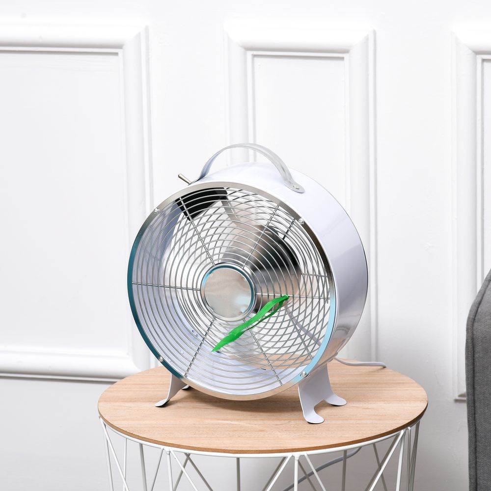 HOMCOM 10" 2-Speed Electric Table Desk Fan w/Safety Guard Anti-Slip Feet Portable Personal Cooling Fan Home Office Bedroom White
