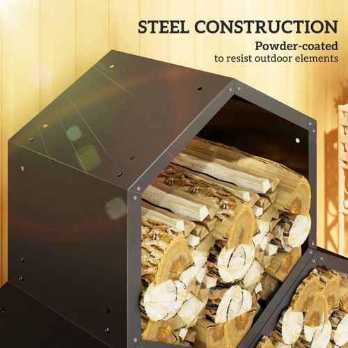 Outsunny Steel Firewood Log Rack Fireplace Log Holder for Indoor Outdoor