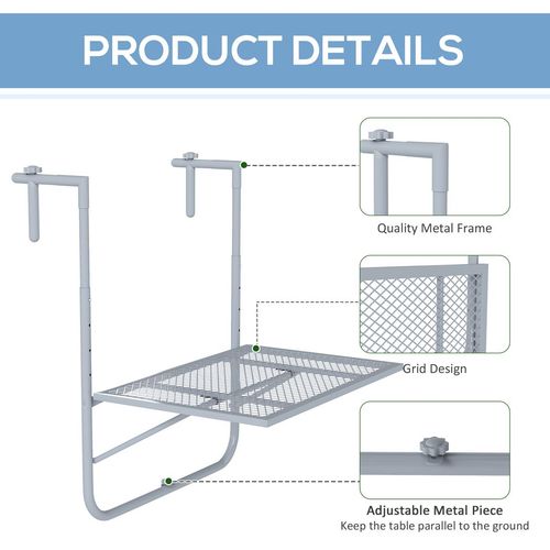 Outsunny Balcony Hanging Table Wall Mount Adjustable Folding Desk Patio Grey