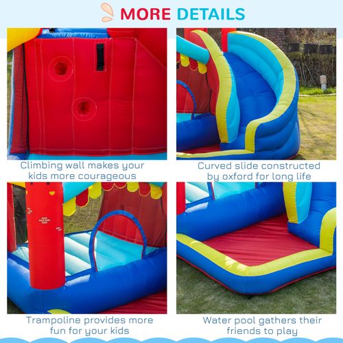 Outsunny 4 In 1 Kids Bouncy Castle, Large Inflatable House w/Trampoline, Slide, Water Pool, Climbing Wall, Includes Blower, Bag, Ages 3-8 Years, 2.9 x 2.7 x 2.3m