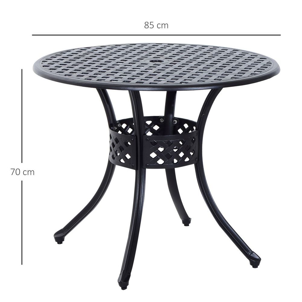 Outsunny Round Aluminium Outdoor Garden Dining Table with Umbrella Hole, Black