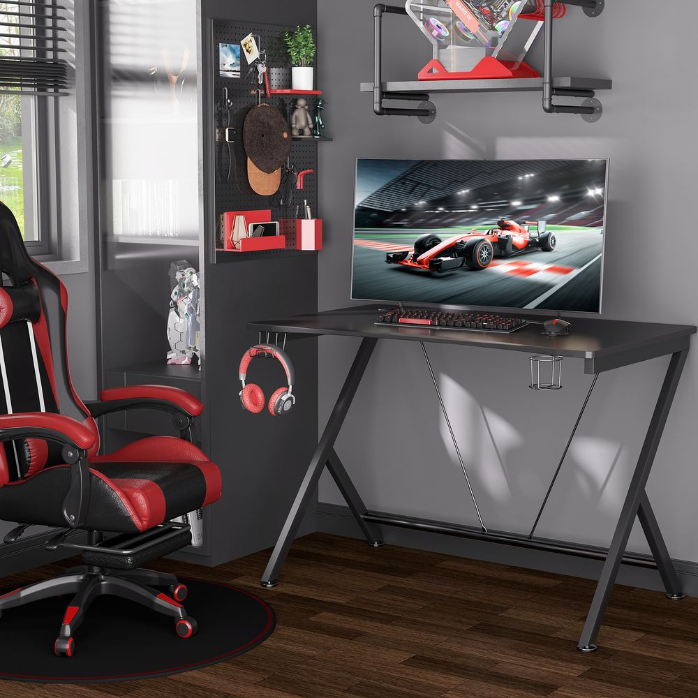 Gaming Desk Computer Table Metal Frame  Black