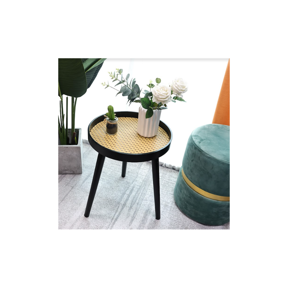 Premium Black Cane Round Side Table - Sleek & Sturdy - Best Quality