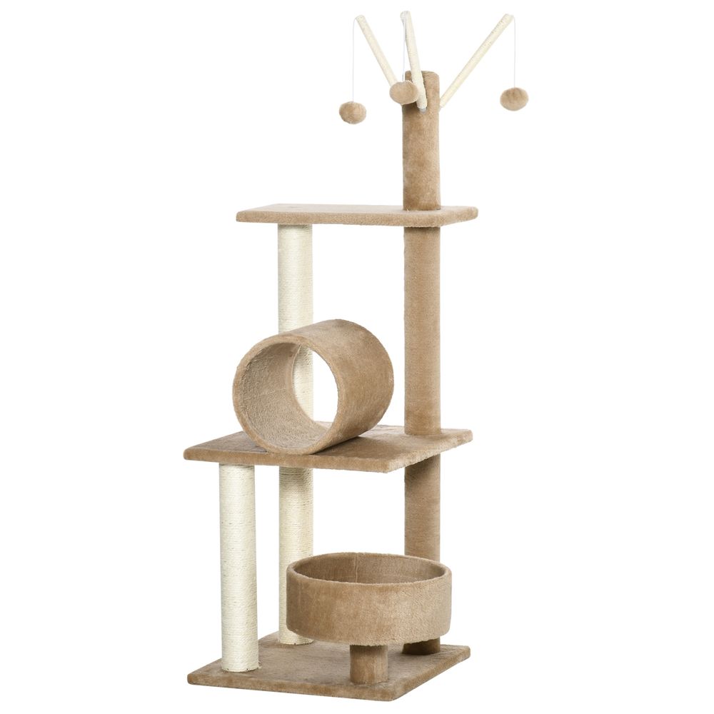 PawHut Cat Tree for Indoor Cats 121cm Kitten Tower Sisal Scratching Post Pet Activity Center Perch Condo Hanging Ball Grey