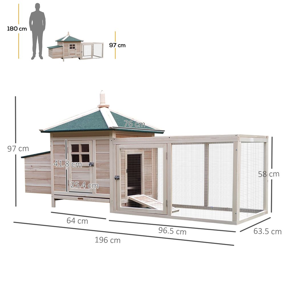 PawHut Chicken Coop Hen Poultry House with Nesting Box Outdoor Run Patio Wooden
