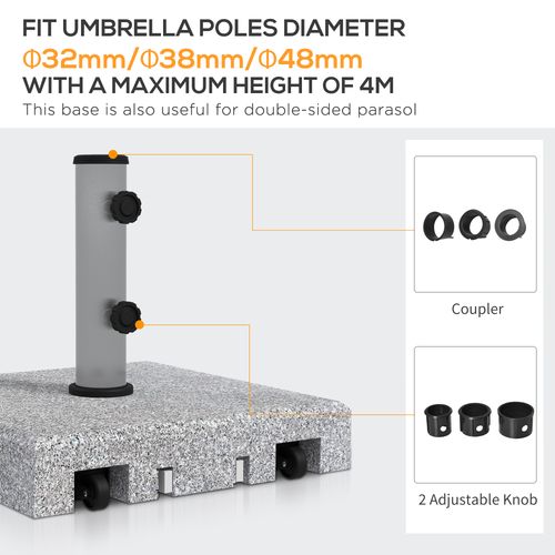Outsunny 28kg Heavy Duty Granite Parasol Base with Wheels, Retractable Handle