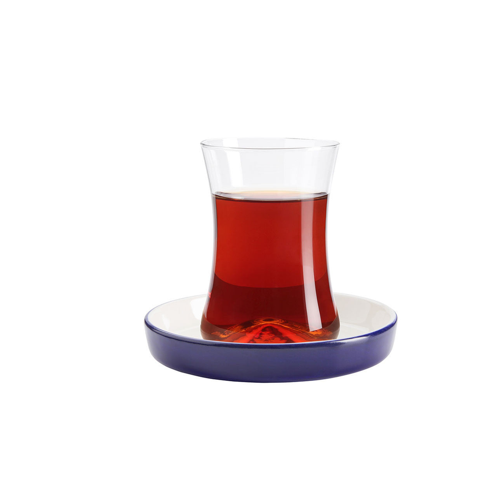 Istanbul Tiryaki Tea Glass and Saucer - Dark Blue