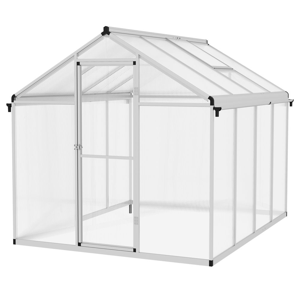 Outsunny 8x6ft Aluminium Greenhouse: Door Window Galvanised Base PC Panel