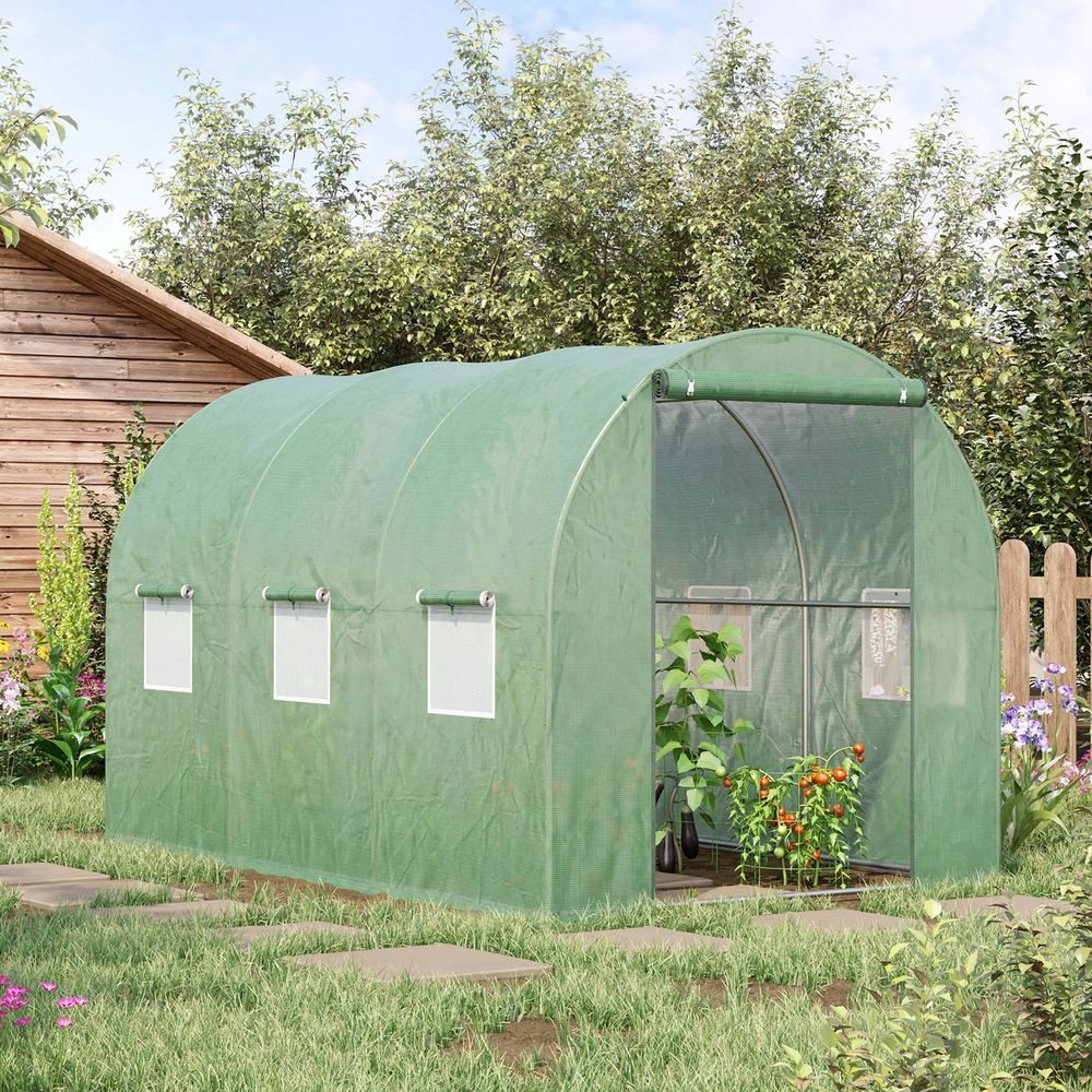 Outsunny Polytunnel Walk-in Greenhouse with Zip Door and Windows - Superior Quality Greenhouse for Optimal Plant Growth