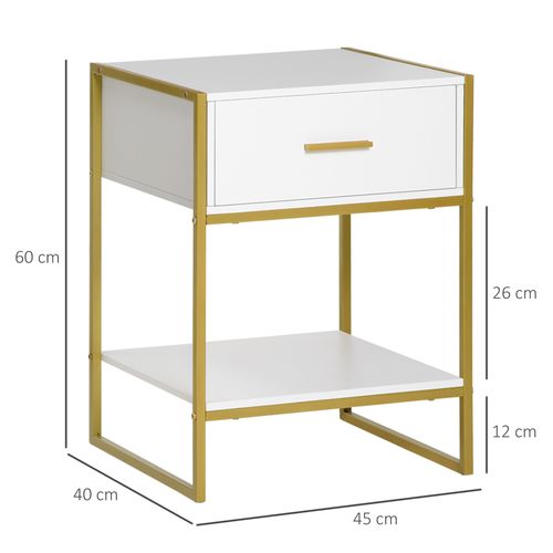HOMCOM Modern Bedside Table Set of 2 Side Table Shelf Drawer Bedroom