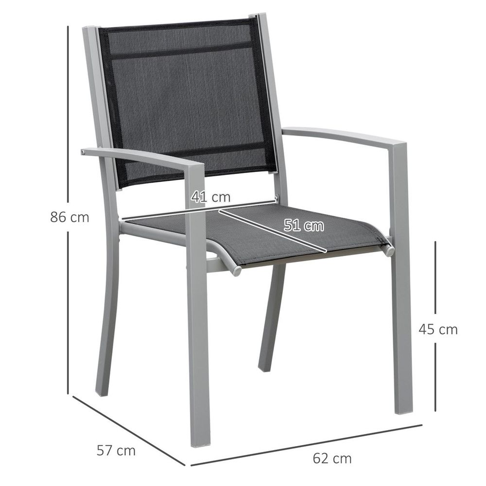Outdoor Mesh Seat Bistro Chairs | Set of 2 Grey Chairs | Patio Dining Chair | High Quality Design | Sturdy Steel Frame