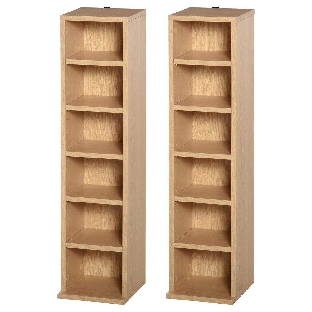 High-Quality CD Media Display Shelf Tower Rack | Adjustable Shelves | Wood Color | Set of 2