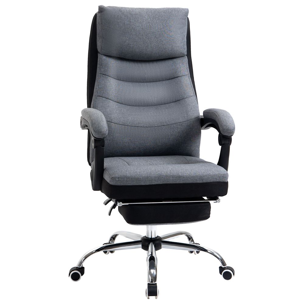 Vinsetto Office Chair Fabric Executive Desk Chair, 135° Reclining Computer Chair with Adjustable Height, Swivel Wheels and Retractable Footrest, Grey