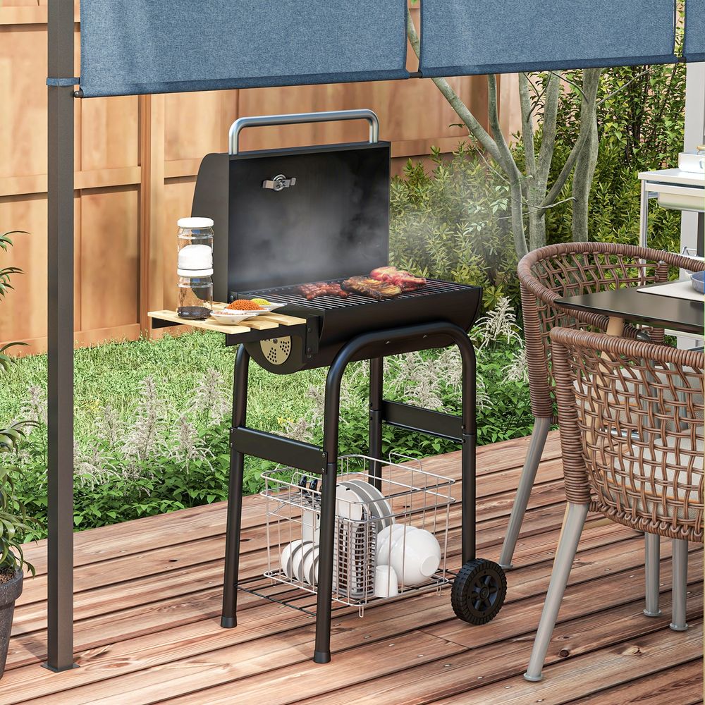 Premium Outsunny BBQ Grill - Charcoal, Shelves, Lid, Thermometer - Perfect for Outdoor Parties!