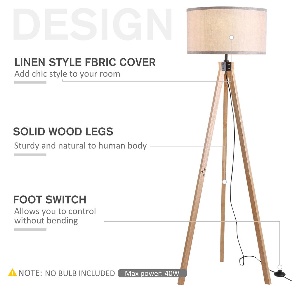 Beige Rubber Wood Tripod Floor Lamp - Professional Grade, High Quality & Stylish Home Decor & Lighting Solution