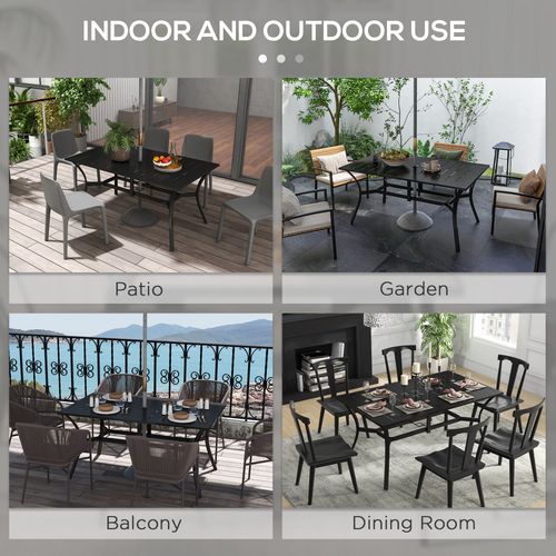 Outsunny Garden Dining Table with Steel Frame and Slatted Top for Balcony Black
