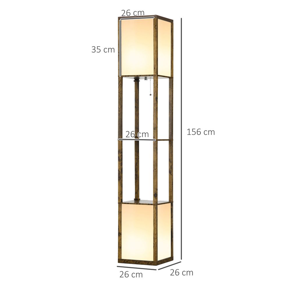 HOMCOM Shelf Floor Lamp with Dual Light, for Living Room, Bedroom, Brown
