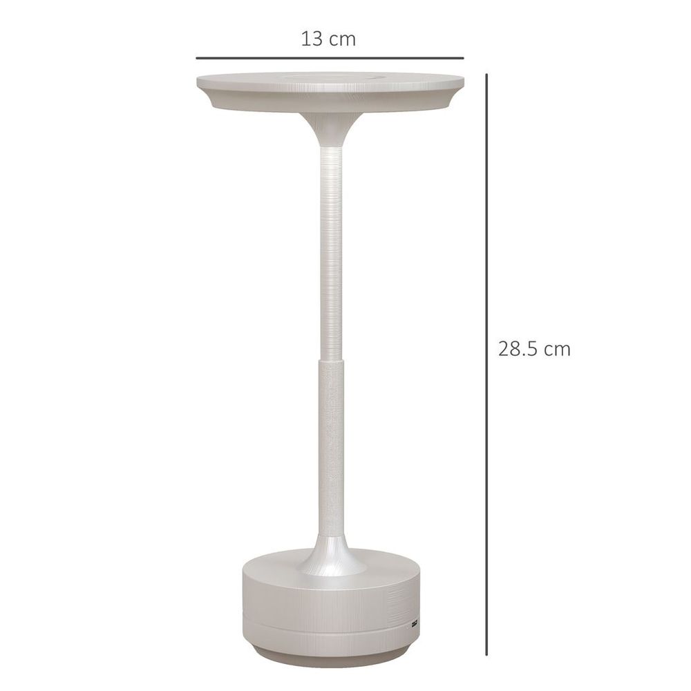 HOMCOM LED Cordless Table Lamp with Battery Operated for Bedroom, Silver