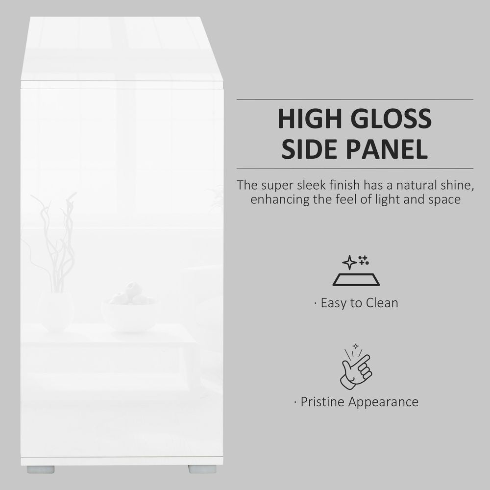 HOMCOM High Gloss Frame Sideboard, Side Cabinet, Push-Open Design with 2 Drawer for Living Room, Bedroom, White