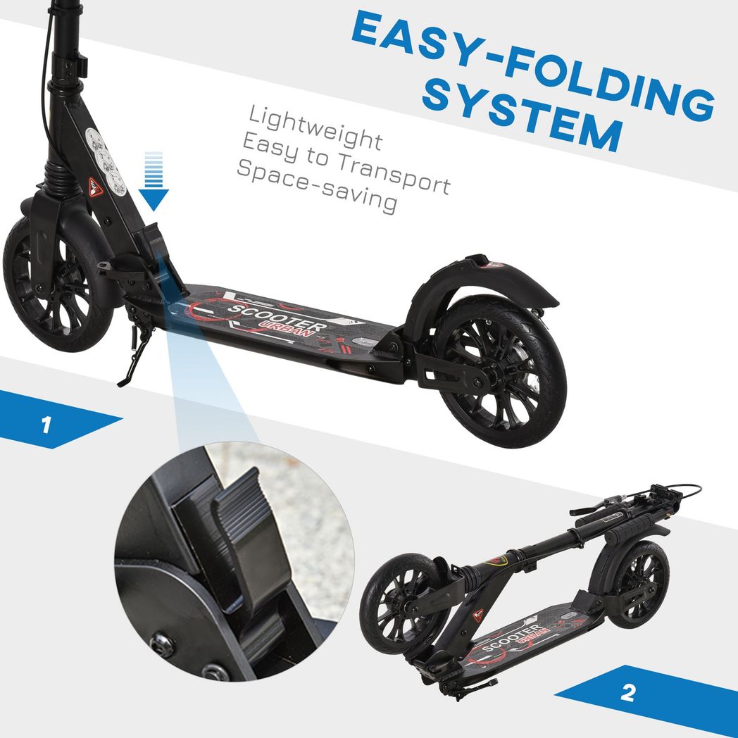 HOMCOM Adult Teens Kick Scooter Fold Adjust 14+ w/ Rear Wheel&Hand Brake Black