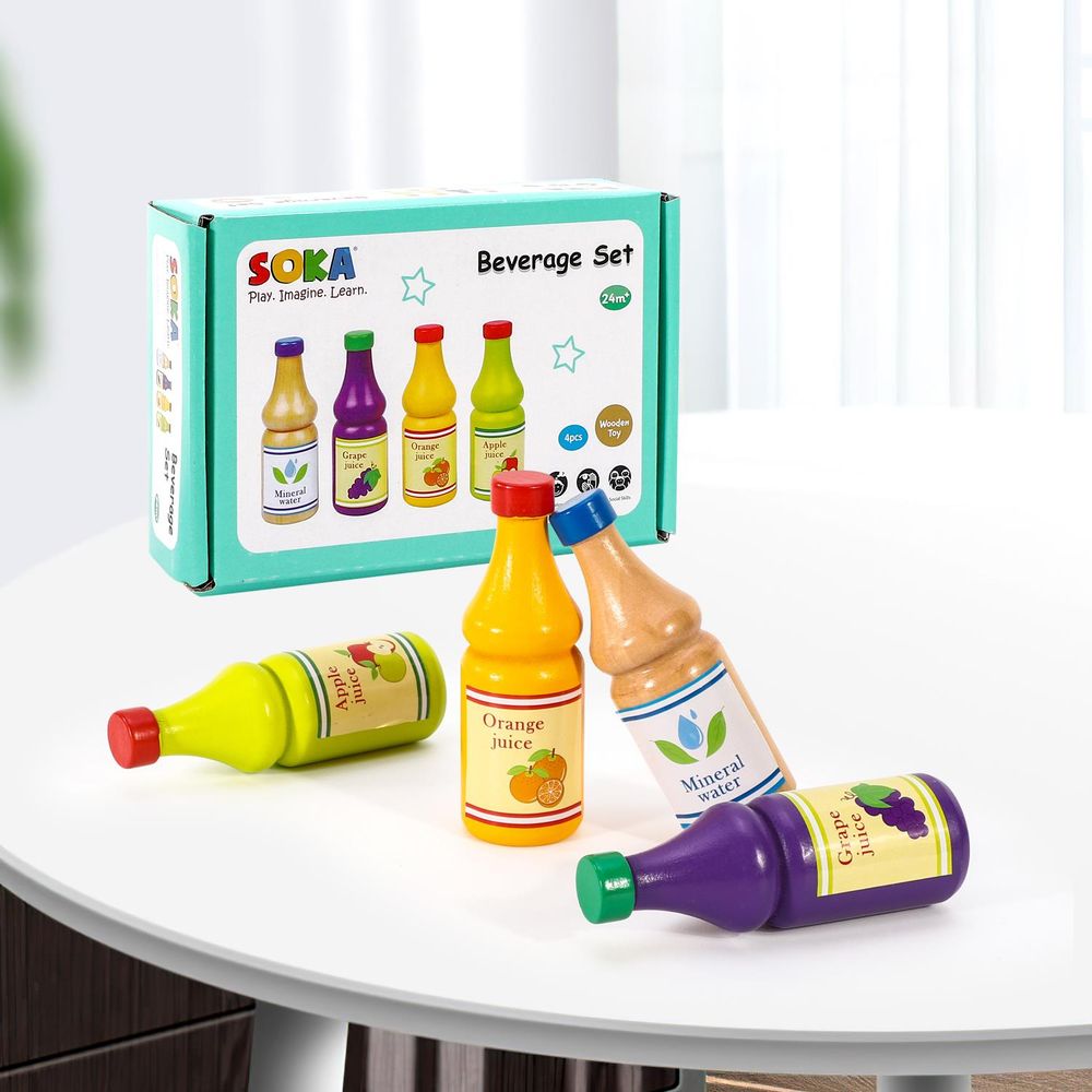 Premium Wooden Beverage Set - 4pcs Playset for Creative Pretend Play - Safe & Educational Toy
