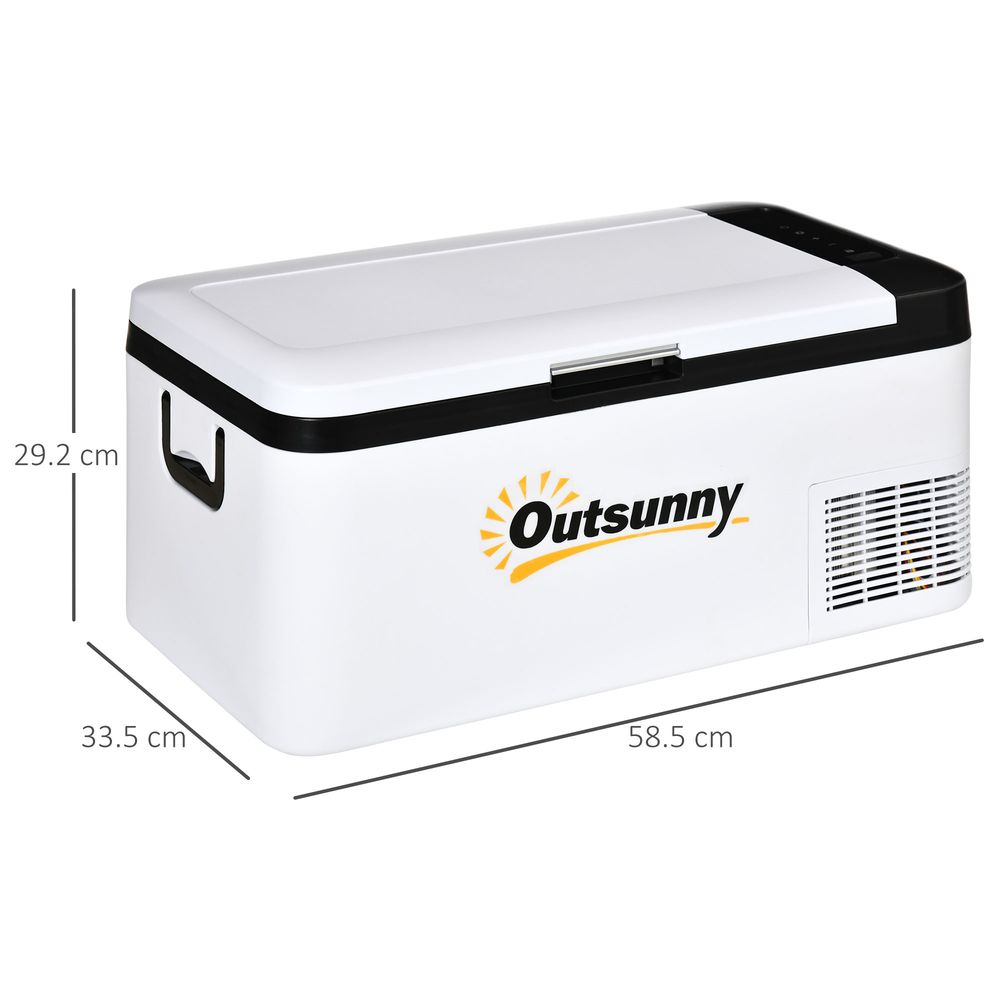 Outsunny 12V Car Refrigerator w/LED Light & Foldable Handles, 18L Portable Compressor Cooler, Fridge Freezer with 12/24V DC and 110-240V AC for Campervan RV Boat Travel