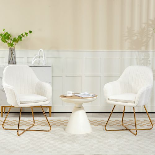 HOMCOM Accent Chair Set of 2, Cashmere Armchair with Steel Legs, Cream White