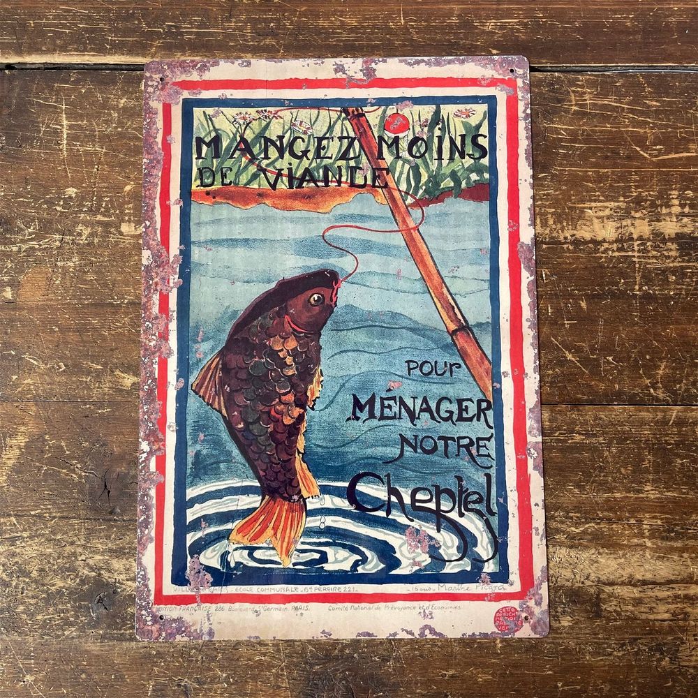Vintage Metal Sign - Old Fishing Scene - Reproduction Retro Poster - UK Made - 40x28cm - Indoor/Outdoor Use