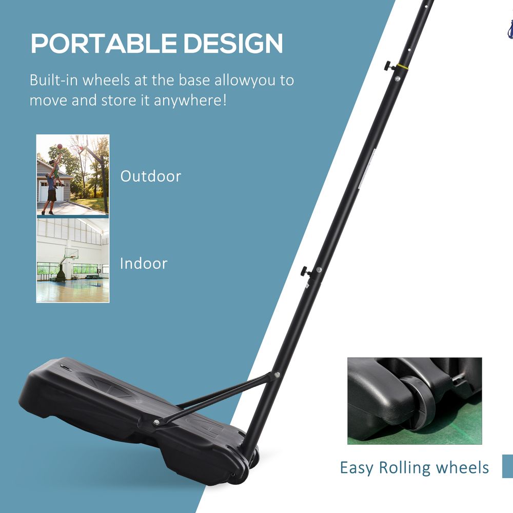 HOMCOM Basketball Hoop & Stand | Adjustable Height & Portable | Fillable Base | Wheels | Shatter-Resistant Backboard | Black