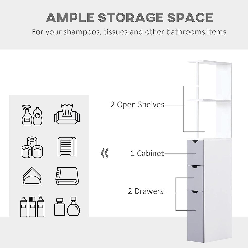 HOMCOM Tall Bathroom Cabinet- Bathroom Storage, Shelf, Drawers White