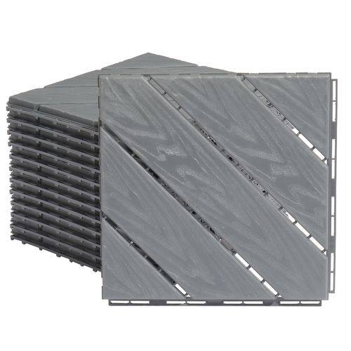 Plastic Interlocking Deck Tiles, 9 Pack, 11.8"x11.8" Waterproof Flooring Tiles for Indoor and Outdoor, Patio Floor Decking Tiles for Porch Poolside Balcony Backyard, Dark Grey