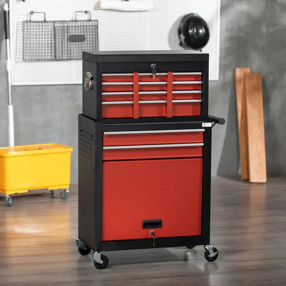 6 Drawer Tool Cabinet Cart Workshop Trolley on Wheels Lockable Roll Cab Black