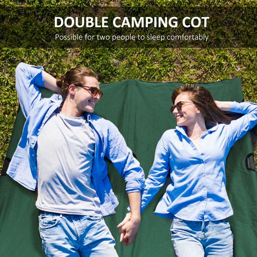 Outsunny Double Camping Bed Camping Cot Foldable Sunbed Outdoor Patio Sleeping Bed Super Light with Carry Bag (Green)