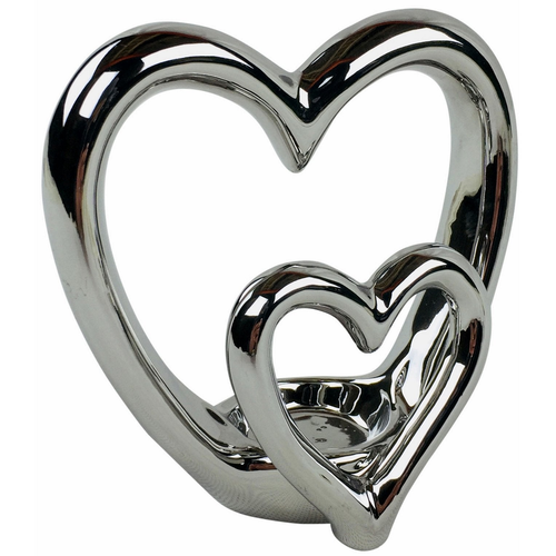 Silver Double Heart Tealight Holder